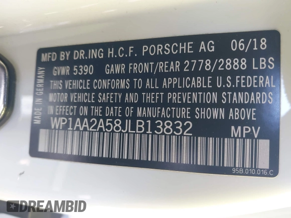 2018 Porsche Macan with VIN WP1AA2A58JLB13832, listed as a IAAI auction lot 41727902 with 46,656 mi miles and . Bid and sale history available at DreamBid. Image 9.