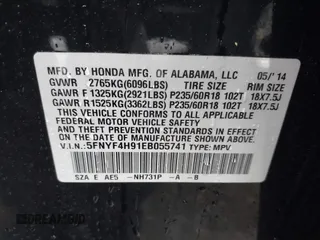 2014 Honda Pilot Touring with VIN 5FNYF4H91EB055741, listed as a IAAI auction lot 42006752 with 222,308 mi miles and . Bid and sale history available at carsss.com. Image 9.