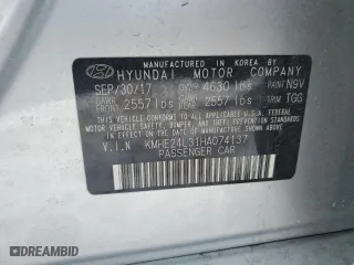2017 Hyundai Sonata Hybrid SE with VIN KMHE24L31HA074137, listed as a Copart auction lot 45313855 with 44,370 mi miles and Salvage Title. Bid and sale history available at carsss.com. Image 14.