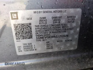 2018 Chevrolet Traverse LT Cloth with VIN 1GNEVGKW9JJ250678, listed as a Copart auction lot 49443935 with 117,518 mi miles and Salvage Title. Bid and sale history available at carsss.com. Image 12.