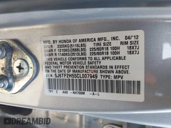 2012 Honda Crosstour EX-L with VIN 5J6TF2H55CL007949, listed as a IAAI auction lot 41790701 with 197,648 mi miles. Bid and sale history available at carsss.com. Image 9.