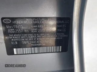 2015 Hyundai Sonata 2.4L SE with VIN 5NPE24AF4FH209912, listed as a IAAI auction lot 42079999 with 110,842 mi miles. Bid and sale history available at carsss.com. Image 9.