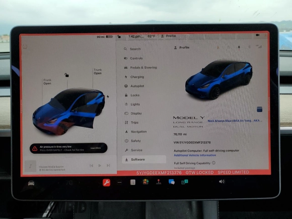 2021 Tesla Model Y Long Range with VIN 5YJYGDEEXMF213376, listed as a Copart auction lot 39659674 with 76,110 mi miles and Salvage Title. Bid and sale history available at DreamBid. Image 9.