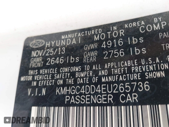 2014 Hyundai Genesis 3.8L z VIN KMHGC4DD4EU265736, wystawiony jako IAAI lot #41893568 z przebiegiem 186 905 mil mil oraz . Historia ofert i sprzedaży dostępna na DreamBid. Obrazek 9.
