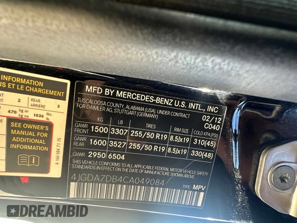2012 Mercedes-Benz M 550 with VIN 4JGDA7DB4CA049084, listed as a Copart auction lot 83238734 with 88,571 mi miles and Clean title. Bid and sale history available at DreamBid. Image 10.