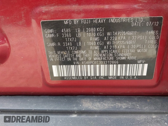 2013 Subaru Outback Limited z VIN 4S4BRCKC3D3212866, wystawiony jako IAAI lot #42474578 z przebiegiem 219 050 mil mil oraz . Historia ofert i sprzedaży dostępna na DreamBid. Obrazek 9.