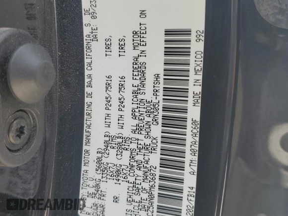 2023 Toyota Tacoma 4WD SR with VIN 3TMCZ5AN0PM636872, listed as a Copart auction lot 47547145 with 16,539 mi miles and Salvage Title. Bid and sale history available at carsss.com. Image 12.