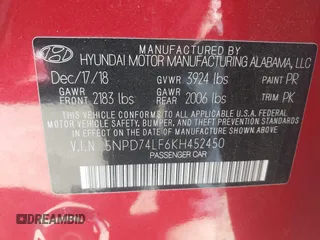 2019 Hyundai Elantra SE with VIN 5NPD74LF6KH452450, listed as a IAAI auction lot 41128392 with 122,882 mi miles and . Bid and sale history available at DreamBid. Image 9.