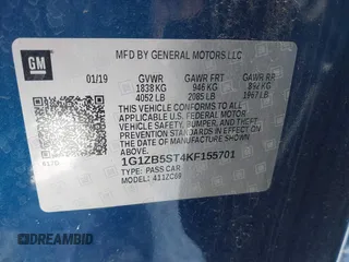 2019 Chevrolet Malibu LS with VIN 1G1ZB5ST4KF155701, listed as a IAAI auction lot 41354004 with 78,112 mi miles and . Bid and sale history available at DreamBid. Image 9.