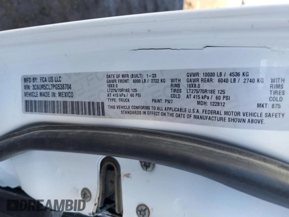 2023 Ram 2500 Tradesman z VIN 3C6UR5CL7PG538704, wystawiony jako Copart lot #46488725 z przebiegiem 112 004 mil mil oraz Szkoda całkowita • Salvage title. Historia ofert i sprzedaży dostępna na DreamBid. Obrazek 12.