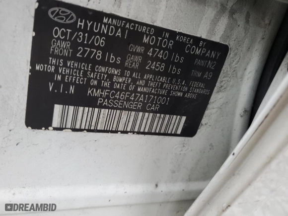2007 Hyundai Azera SE with VIN KMHFC46F47A171001, listed as a Copart auction lot 43953835 with 217,443 mi miles and Salvage Title. Bid and sale history available at carsss.com. Image 14.