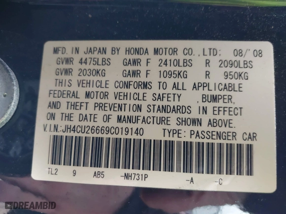 2009 Acura TSX with VIN JH4CU26669C019140, listed as a IAAI auction lot 41633824 with 174,997 mi miles. Bid and sale history available at carsss.com. Image 9.