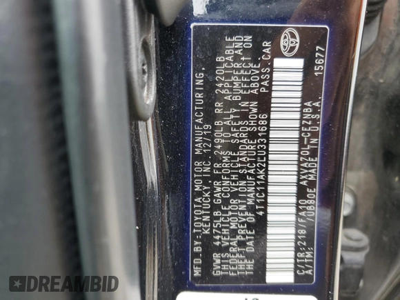 2020 Toyota Camry LE with VIN 4T1C11AK2LU331686, listed as a Copart auction lot 65022764 with 73,436 mi miles and Salvage Title. Bid and sale history available at carsss.com. Image 15.