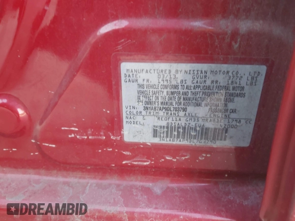 2013 Nissan Sentra FE+ S with VIN 3N1AB7AP9DL703790, listed as a IAAI auction lot 41544552 with 172,584 mi miles and . Bid and sale history available at DreamBid. Image 9.