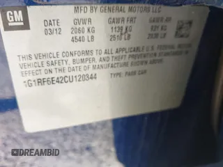 2012 Chevrolet Volt with VIN 1G1RF6E42CU120344, listed as a IAAI auction lot 41967329 with 87,511 mi miles and . Bid and sale history available at carsss.com. Image 9.