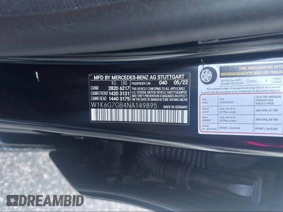 2022 Mercedes-Benz S 580 с VIN W1K6G7GB4NA149895, выставлен на аукционе IAAI как лот 42283533 с пробегом 74 569 миль миль и . История ставок и продаж доступна на DreamBid. Изображение 9.