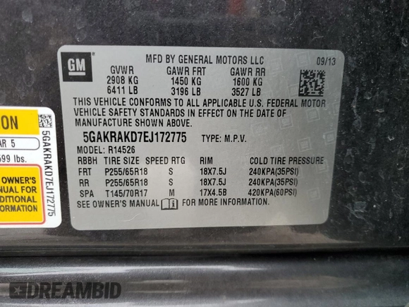 2014 Buick Enclave Convenience with VIN 5GAKRAKD7EJ172775, listed as a Copart auction lot 42168875 with 144,763 mi miles and Salvage Title. Bid and sale history available at carsss.com. Image 15.
