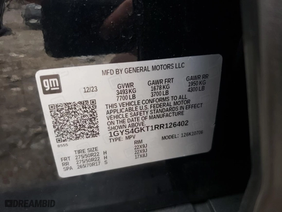 2024 Cadillac Escalade Sport Platinum with VIN 1GYS4GKT1RR126402, listed as a Copart auction lot 64474494 with 15,333 mi miles and Salvage Title. Bid and sale history available at carsss.com. Image 14.