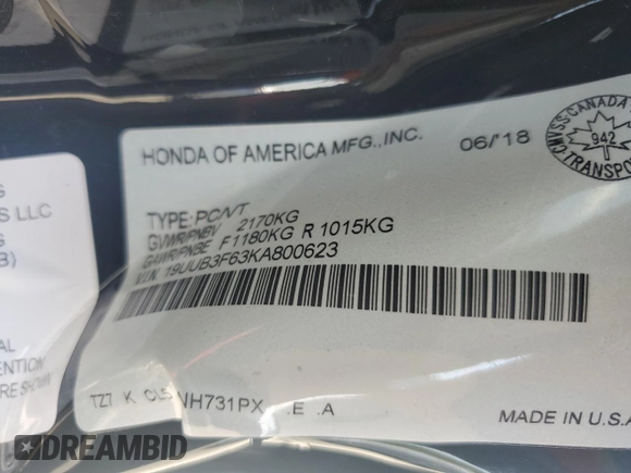 2019 Acura TLX w/A-Spec Pkg with VIN 19UUB3F63KA800623, listed as a Copart auction lot 67507234 with 114,263 mi miles and Non repairable. Bid and sale history available at DreamBid. Image 12.
