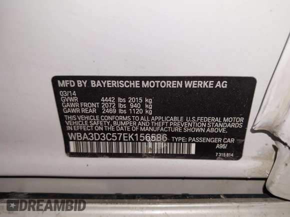 2014 BMW 3 Series 328d with VIN WBA3D3C57EK156586, listed as a IAAI auction lot 41328159 with 233,080 mi miles and . Bid and sale history available at DreamBid. Image 9.