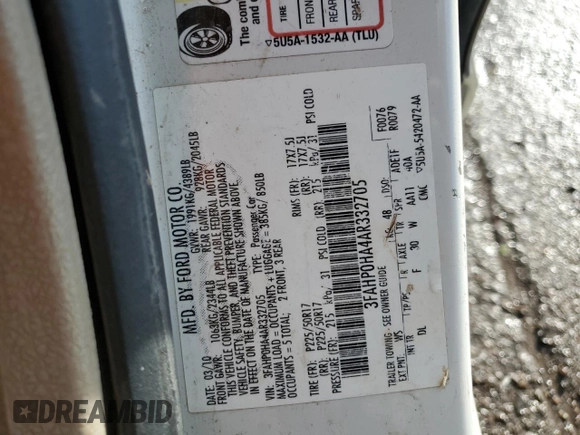 2010 Ford Fusion SE with VIN 3FAHP0HA4AR332705, listed as a Copart auction lot 78713254 with 191,912 mi miles and Salvage Title. Bid and sale history available at carsss.com. Image 12.