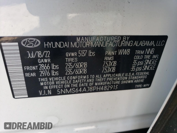 2023 Hyundai Santa Fe XRT with VIN 5NMS64AJ8PH482913, listed as a Copart auction lot 64101842 with 2,324 mi miles. Bid and sale history available at carsss.com. Image 10.