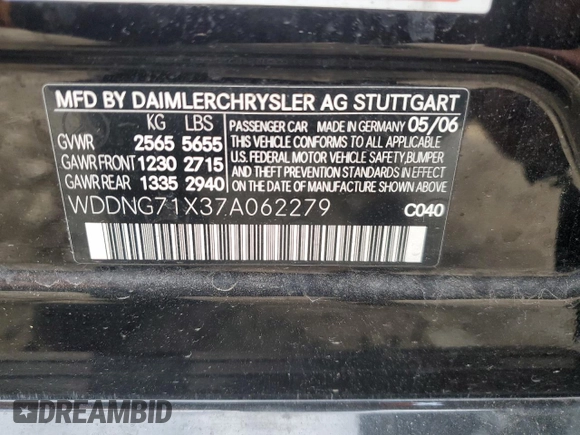 2007 Mercedes-Benz S 550 z VIN WDDNG71X37A062279, wystawiony jako Copart lot #53285205 z przebiegiem Nie podano mil oraz Szkoda całkowita • Salvage title. Historia ofert i sprzedaży dostępna na DreamBid. Obrazek 13.