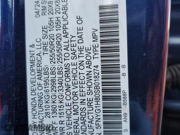 2025 Honda Pilot Elite z VIN 5FNYG1H80SB018274, wystawiony jako Copart lot #44244675 z przebiegiem Nie podano mil oraz Szkoda całkowita • Salvage title. Historia ofert i sprzedaży dostępna na DreamBid. Obrazek 12.