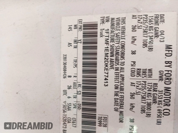 2013 Ford F-150 XL с VIN 1FTMF1EM2DKE77413, выставлен на аукционе IAAI как лот 42679287 с пробегом 185 602 миль миль и . История ставок и продаж доступна на DreamBid. Изображение 31.