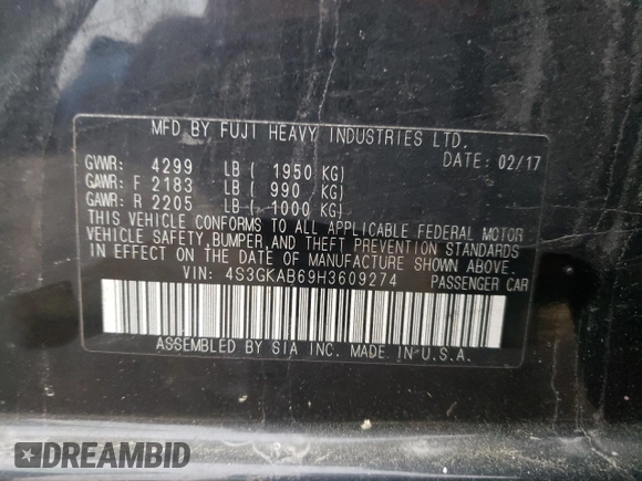 2017 Subaru Impreza Premium with VIN 4S3GKAB69H3609274, listed as a Copart auction lot 51407995 with 88,570 mi miles and Salvage title. Bid and sale history available at DreamBid. Image 14.