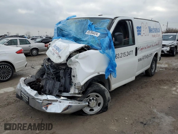 2014 Chevrolet Express Cargo Van with VIN 1GCWGFCB9E1137591, listed as a Copart auction lot 85784424 with 0 mi miles and Salvage Title. Bid and sale history available at carsss.com. Image 1.