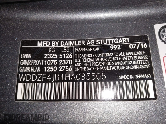 2017 Mercedes-Benz E-Class E 300 Luxury with VIN WDDZF4JB1HA085505, listed as a IAAI auction lot 41691166 with 1 mi miles. Bid and sale history available at carsss.com. Image 9.