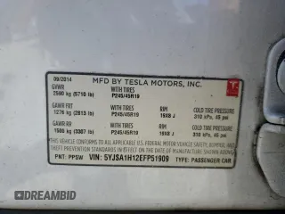 2014 Tesla Model S 60 with VIN 5YJSA1H12EFP51909, listed as a Copart auction lot 55489705 with Not Provided miles and Clean Title. Bid and sale history available at DreamBid. Image 12.