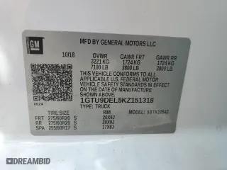 2019 GMC Sierra 1500 SLT with VIN 1GTU9DEL5KZ151318, listed as a Copart auction lot 52094445 with 134,260 mi miles and Clean Title. Bid and sale history available at carsss.com. Image 12.