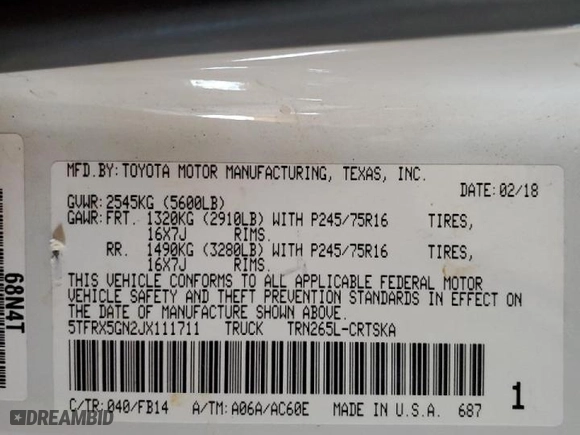 2018 Toyota Tacoma SR with VIN 5TFRX5GN2JX111711, listed as a Copart auction lot 46933655 with 72,714 mi miles and Salvage Title. Bid and sale history available at carsss.com. Image 12.