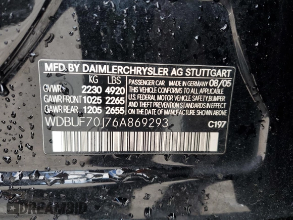 2006 Mercedes-Benz E 500 z VIN WDBUF70J76A869293, wystawiony jako Copart lot #52042215 z przebiegiem 136 742 mil mil oraz Szkoda całkowita • Salvage title. Historia ofert i sprzedaży dostępna na DreamBid. Obrazek 12.
