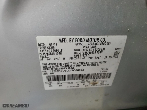 2013 Ford Explorer XLT with VIN 1FM5K8D80DGC88948, listed as a Copart auction lot 50292715 with 240,624 mi miles and Salvage Title. Bid and sale history available at carsss.com. Image 14.