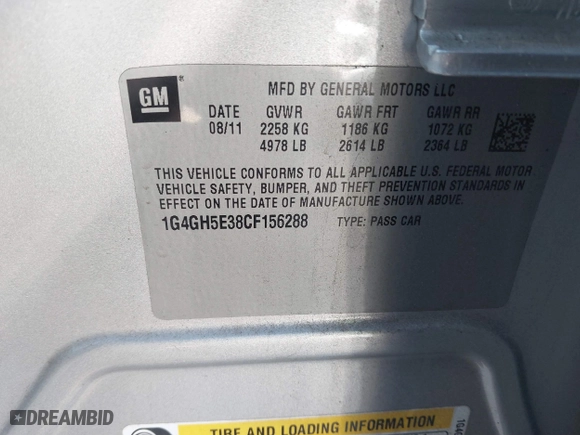 2012 Buick LaCrosse Premium 3 with VIN 1G4GH5E38CF156288, listed as a IAAI auction lot 41263044 with 94,827 mi miles. Bid and sale history available at carsss.com. Image 9.