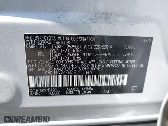 2023 Toyota RAV4 XLE Premium with VIN JTMC1RFV7PD097542, listed as a IAAI auction lot 42553650 with 45,483 mi miles and . Bid and sale history available at DreamBid. Image 9.