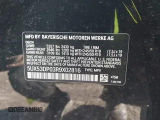 2024 BMW X3 xDrive30i with VIN 5UX53DP03R9X02816, listed as a IAAI auction lot 41826664 with 9,571 mi miles and . Bid and sale history available at DreamBid. Image 9.