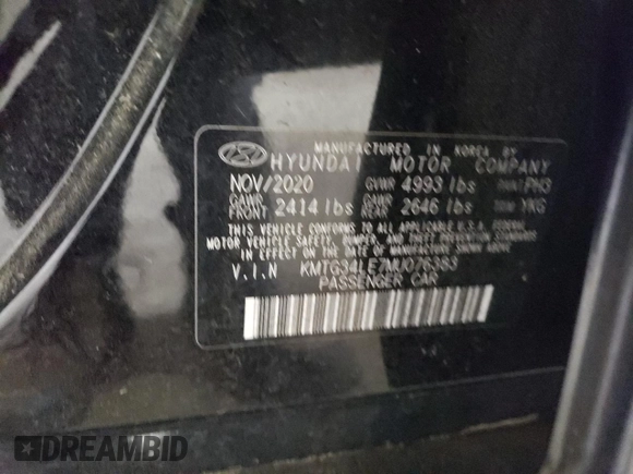 2021 Genesis G70 3.3T with VIN KMTG34LE7MU076383, listed as a Copart auction lot 71798544 with 35,450 mi miles and Salvage Title. Bid and sale history available at carsss.com. Image 12.