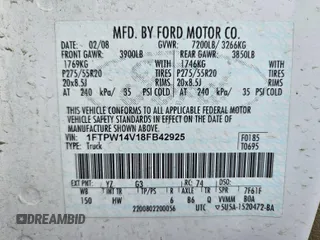 2008 Ford F-150 XLT с VIN 1FTPW14V18FB42925, выставлен на аукционе IAAI как лот 42619962 с пробегом 162 077 миль миль и . История ставок и продаж доступна на DreamBid. Изображение 9.