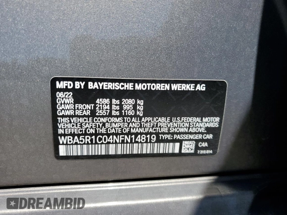 2022 BMW 3 Series 330i with VIN WBA5R1C04NFN14819, listed as a Copart auction lot 64467823 with 18,310 mi miles. Bid and sale history available at carsss.com. Image 13.