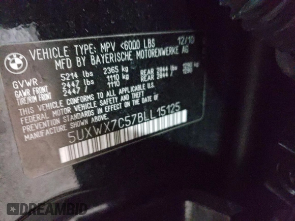 2011 BMW X3 35i with VIN 5UXWX7C57BLL15125, listed as a Copart auction lot 48392785 with 152,463 mi miles and Salvage Title. Bid and sale history available at DreamBid. Image 13.