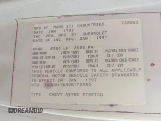 1997 Chevrolet Astro Cargo Van w/YF7 with VIN 1GBDM19W4VB171580, listed as a IAAI auction lot 41778404 with 173,074 mi miles. Bid and sale history available at carsss.com. Image 9.