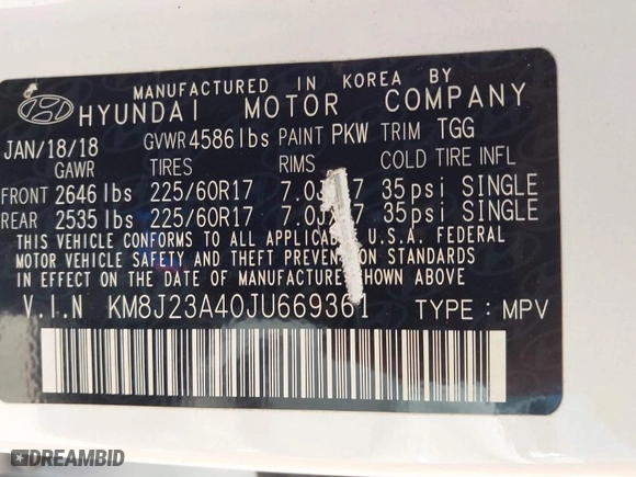2018 Hyundai Tucson SE with VIN KM8J23A40JU669361, listed as a IAAI auction lot 41633583 with 97,884 mi miles. Bid and sale history available at carsss.com. Image 9.
