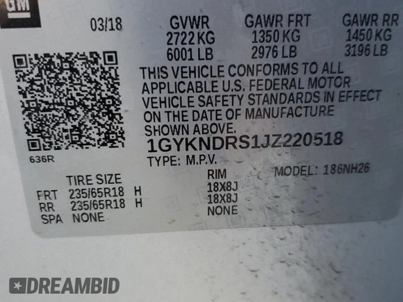 2018 Cadillac XT5 Luxury AWD with VIN 1GYKNDRS1JZ220518, listed as a Copart auction lot 88443845 with 134,520 mi miles and Salvage Title. Bid and sale history available at DreamBid. Image 13.