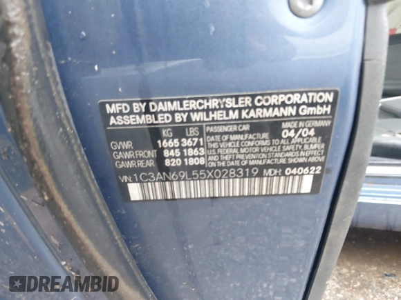 2005 Chrysler Crossfire Limited z VIN 1C3AN69L55X028319, wystawiony jako IAAI lot #41877090 z przebiegiem 233 107 mil mil oraz . Historia ofert i sprzedaży dostępna na DreamBid. Obrazek 9.