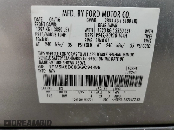 2016 Ford Explorer XLT with VIN 1FM5K8D88GGC94498, listed as a Copart auction lot 51504785 with 138,302 mi miles and Clean Title. Bid and sale history available at carsss.com. Image 13.