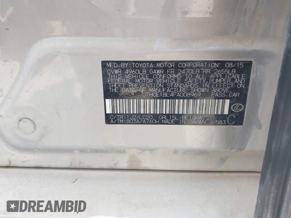 2015 Lexus GS 350 with VIN JTHCE1BL4FA008969, listed as a IAAI auction lot 42139358 with 70,816 mi miles and . Bid and sale history available at DreamBid. Image 9.